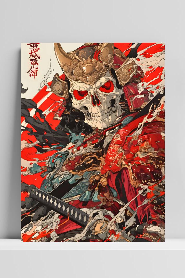 Schedel Samurai op 3mm aluminium dibond