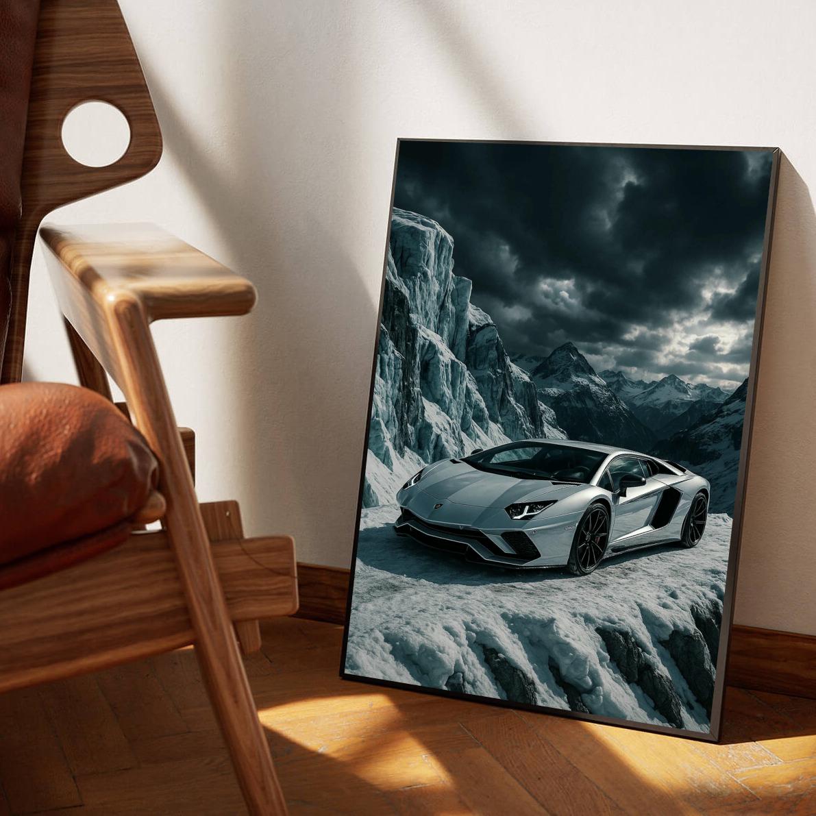 Sports Car Snow Landscape poster sfeerbeeld 1