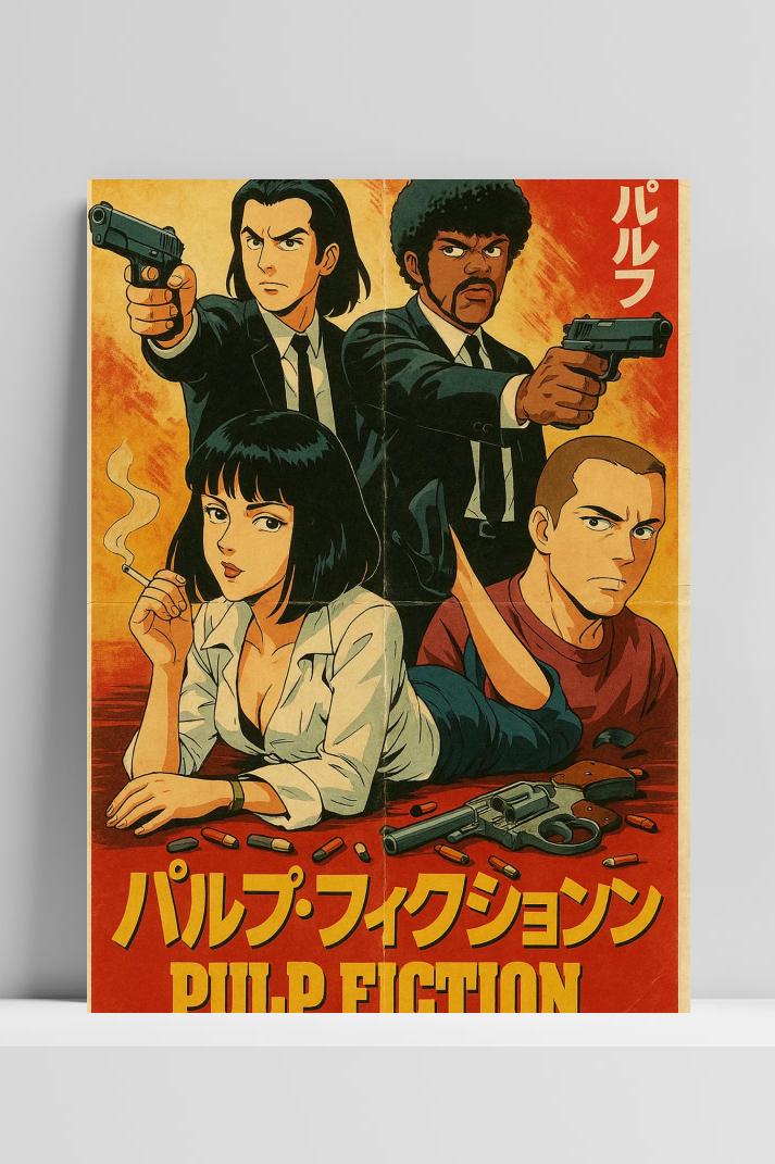 Pulp Fiction Manga op 3mm aluminium dibond