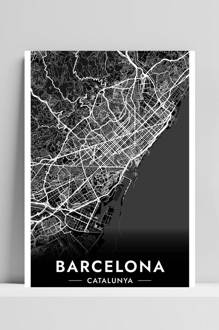 Barcelona Map op 3mm aluminium dibond