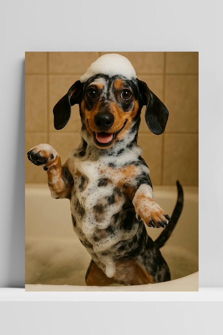 Dog Bubble Bath op 3mm aluminium dibond