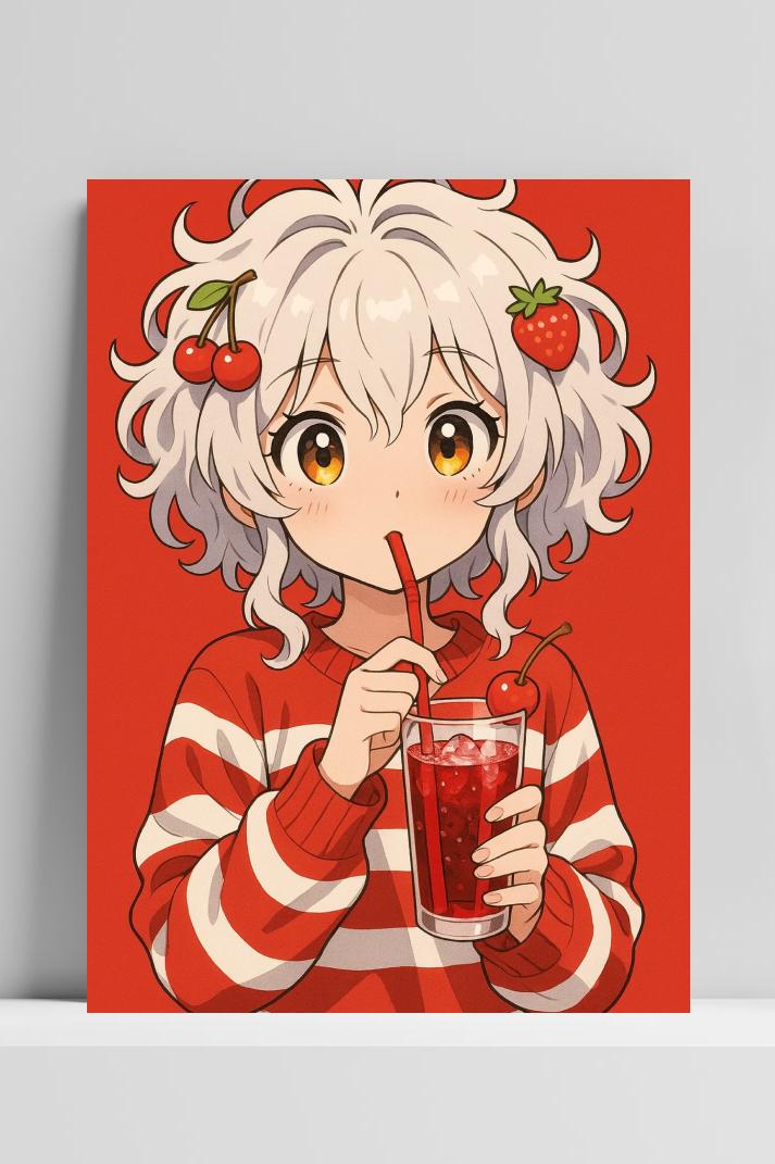 Anime Girl Cherry Strawberry op 3mm aluminium dibond
