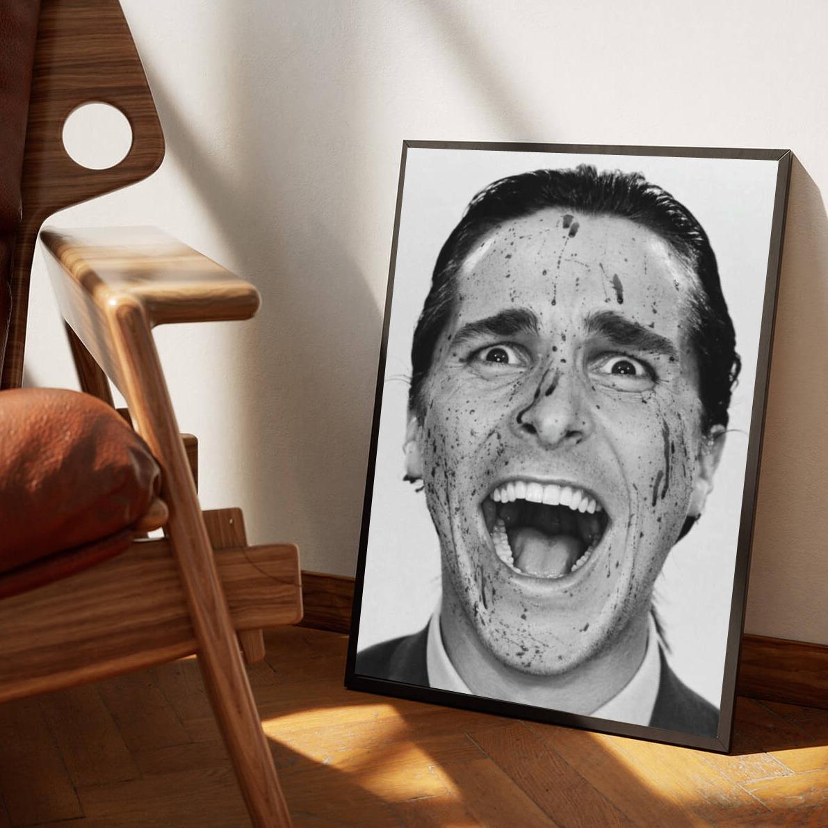 Christian Bale American Psycho B&W poster sfeerbeeld 1