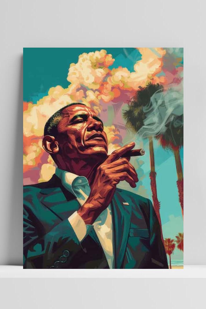 Barack Obama Cartoon op 3mm aluminium dibond