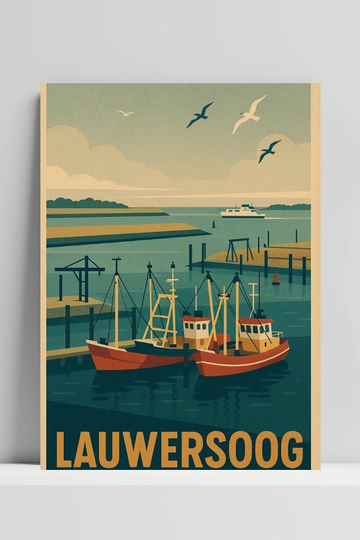 Lauwersoog Text Vintage op 3mm aluminium dibond