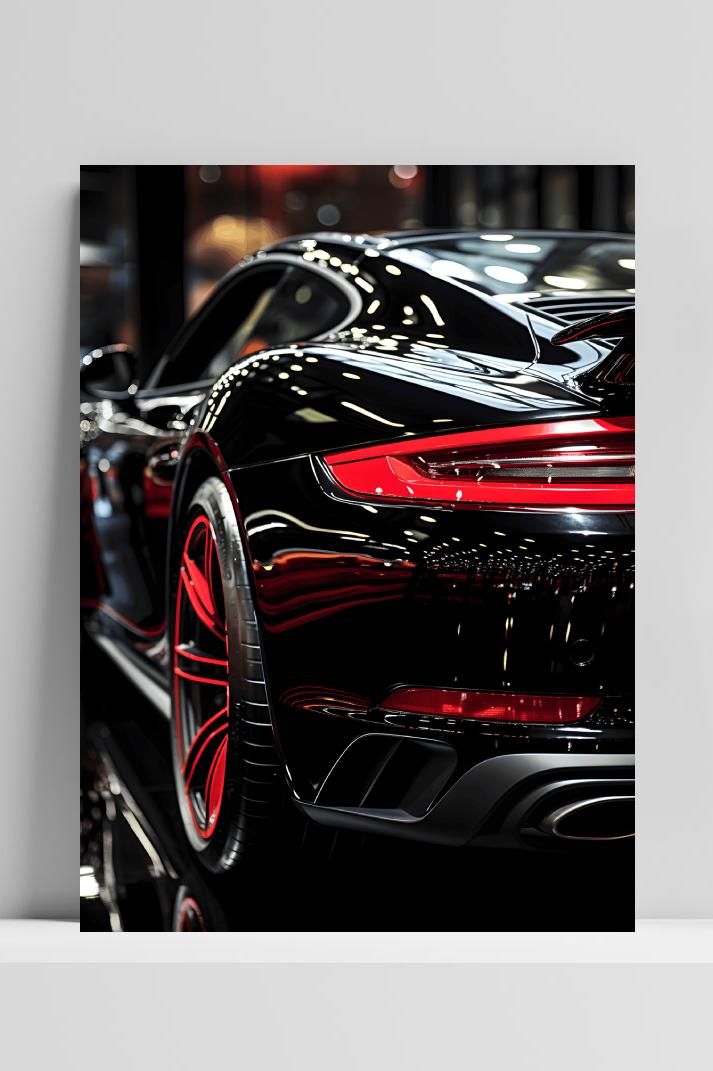 Sportauto Zwart Rood op 3mm aluminium dibond