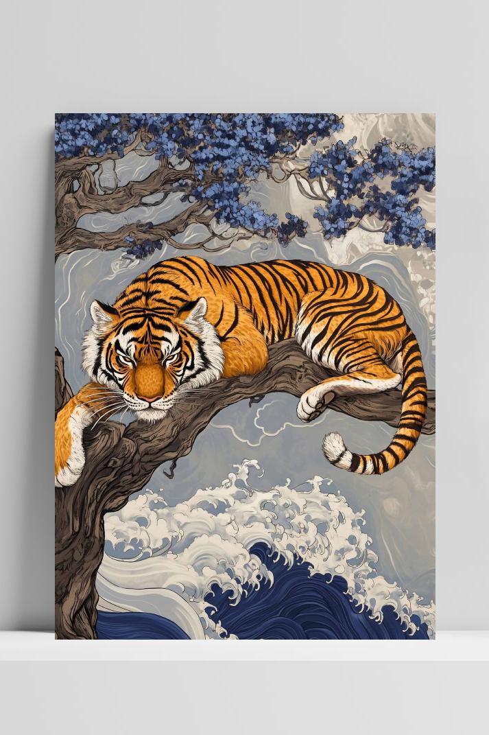 Tijger Hokusai op 3mm aluminium dibond