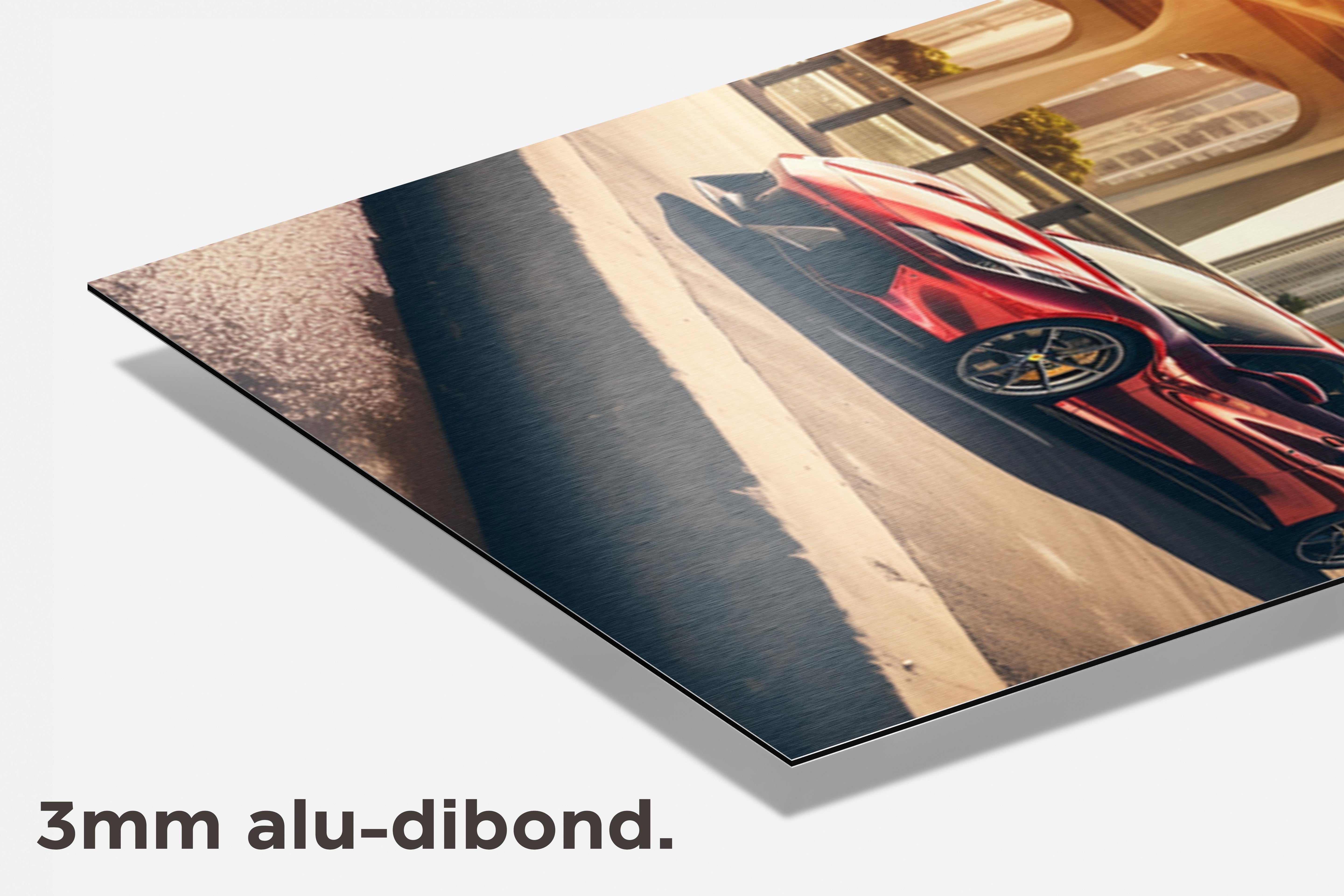 Rode Sportauto dibond detail