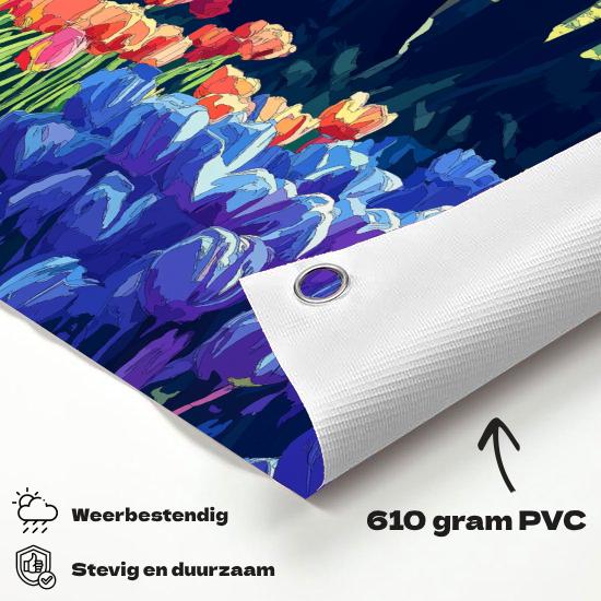 Tuinposter Tulpenveld materiaal-detail: 610 grams weerbestendig PVC-doek