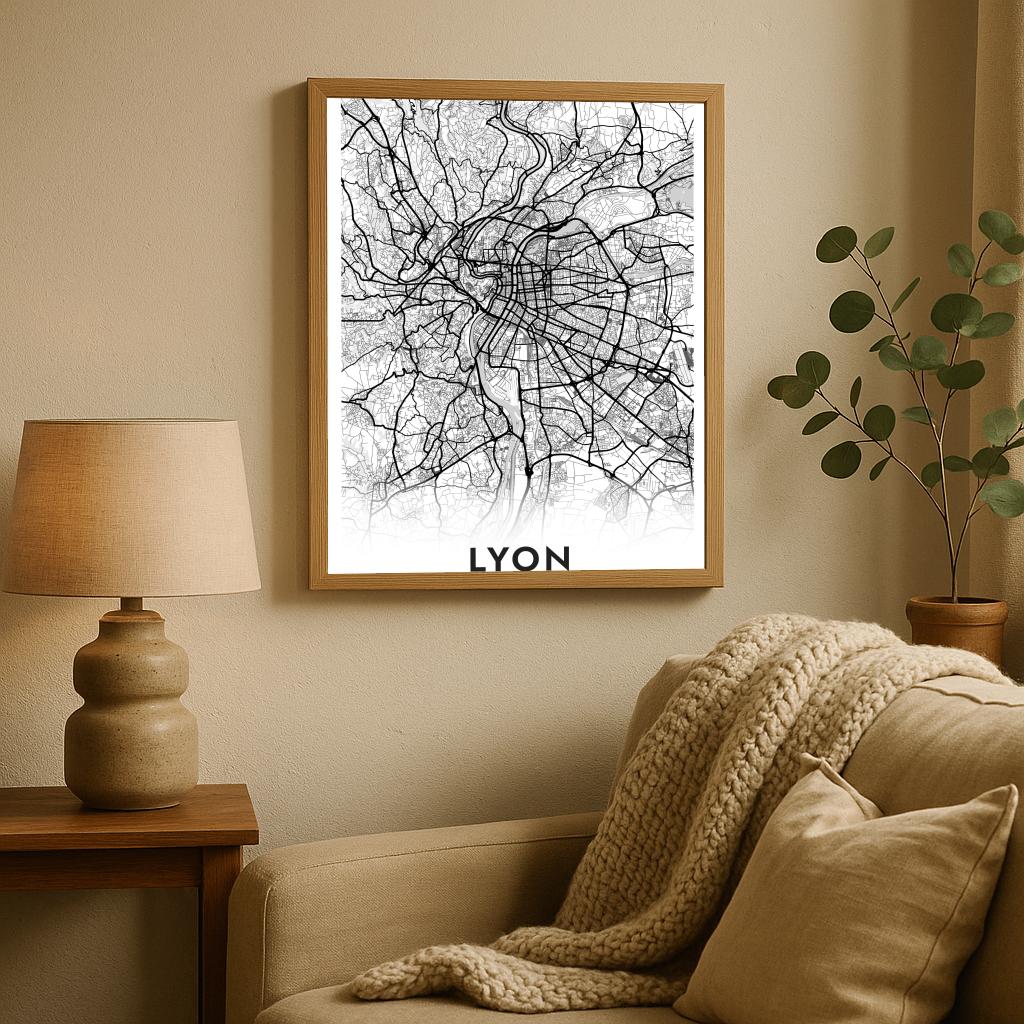 Lyon Map France White poster sfeerbeeld 2