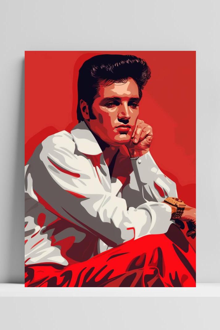 Elvis Presley Rood op 3mm aluminium dibond