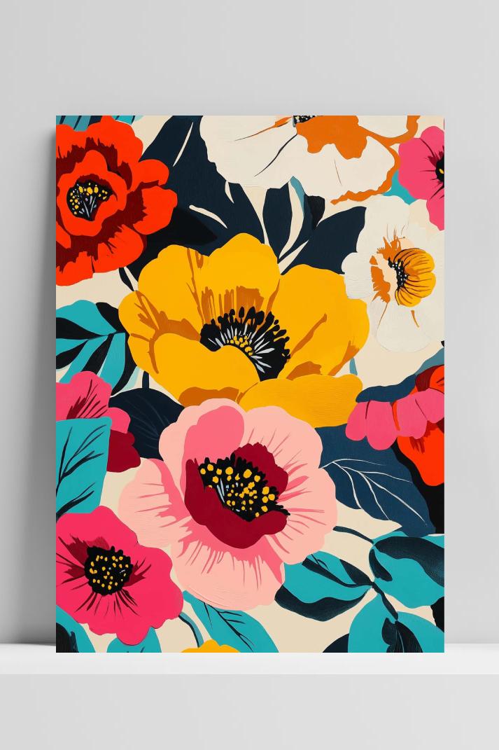 Flowers Pop Art op 3mm aluminium dibond