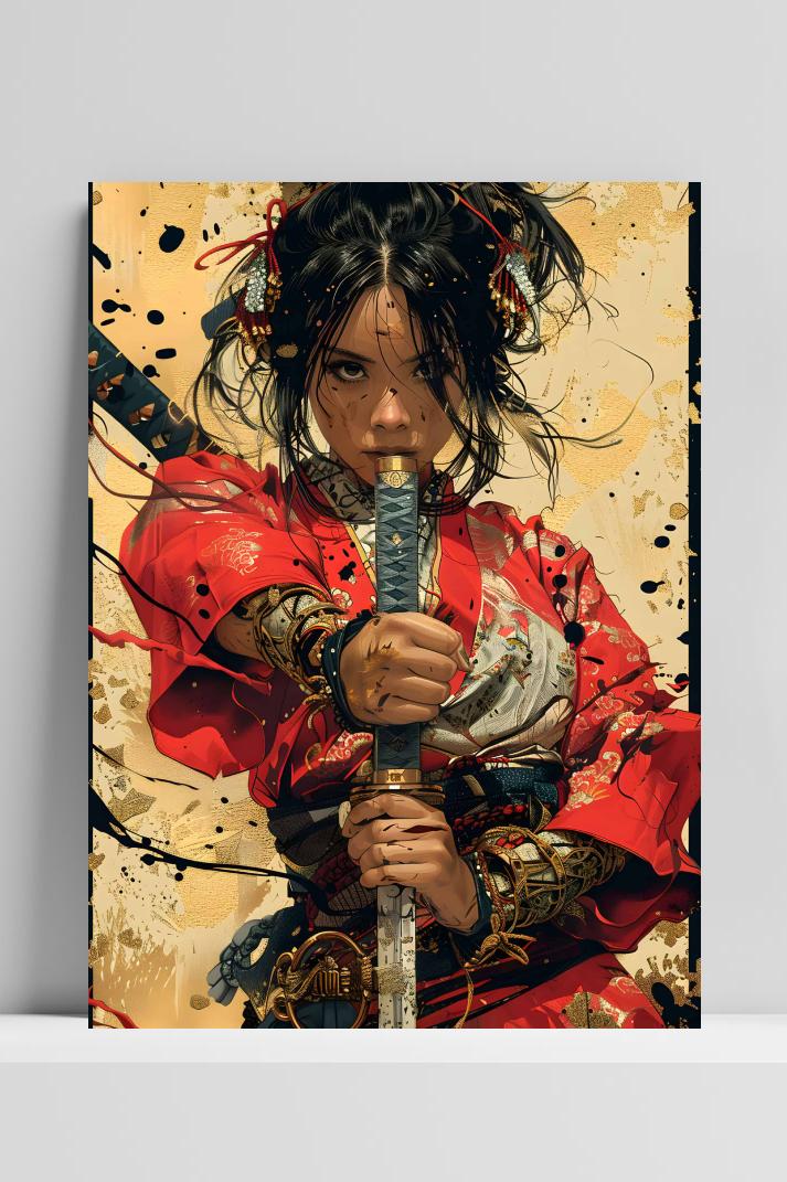 Samurai Meisje op 3mm aluminium dibond