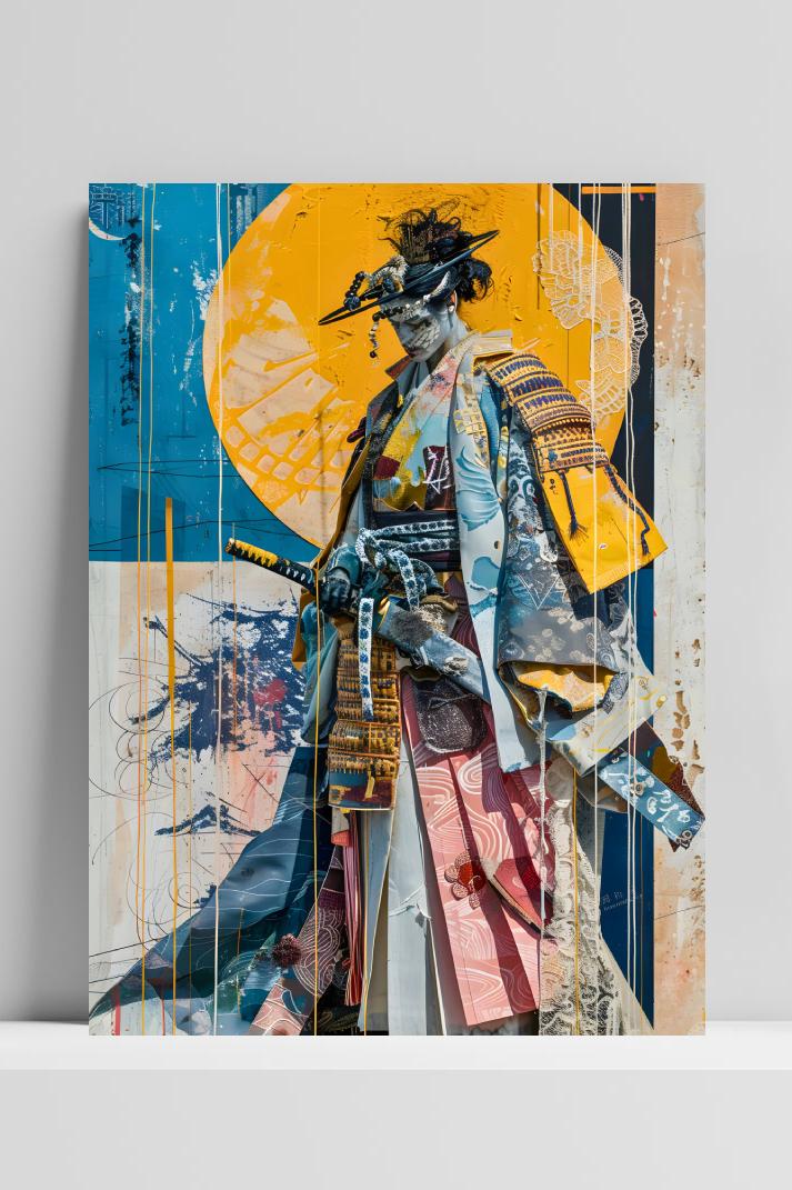Kleurrijke Samoerai op 3mm aluminium dibond