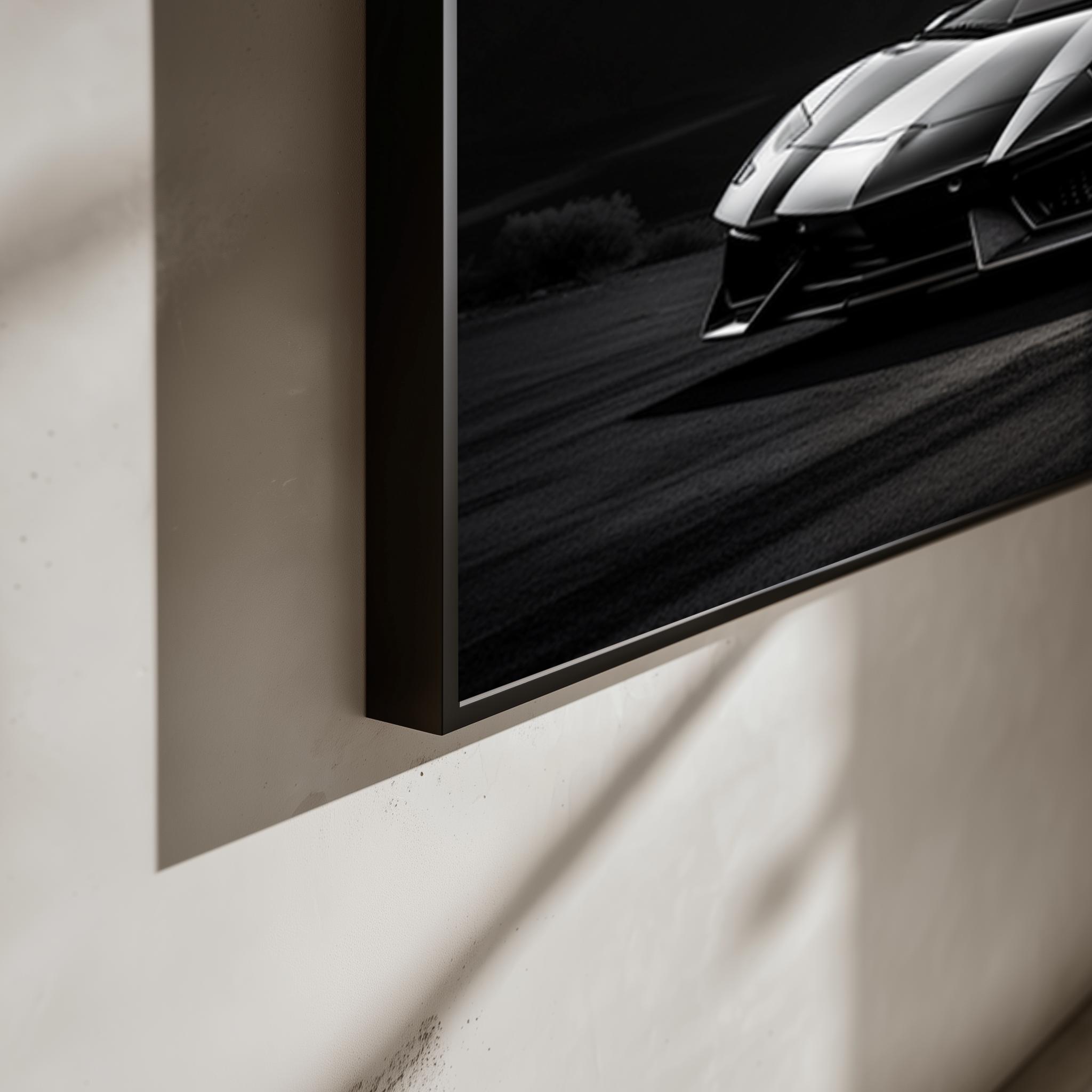 Lambo Zwart Wit Bergen poster sfeerbeeld 3