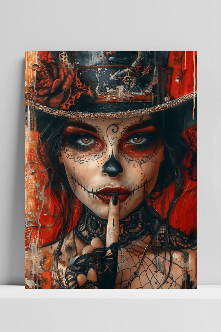 Schedel Dame op 3mm aluminium dibond