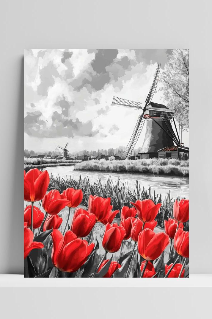 Rode Tulpen op 3mm aluminium dibond