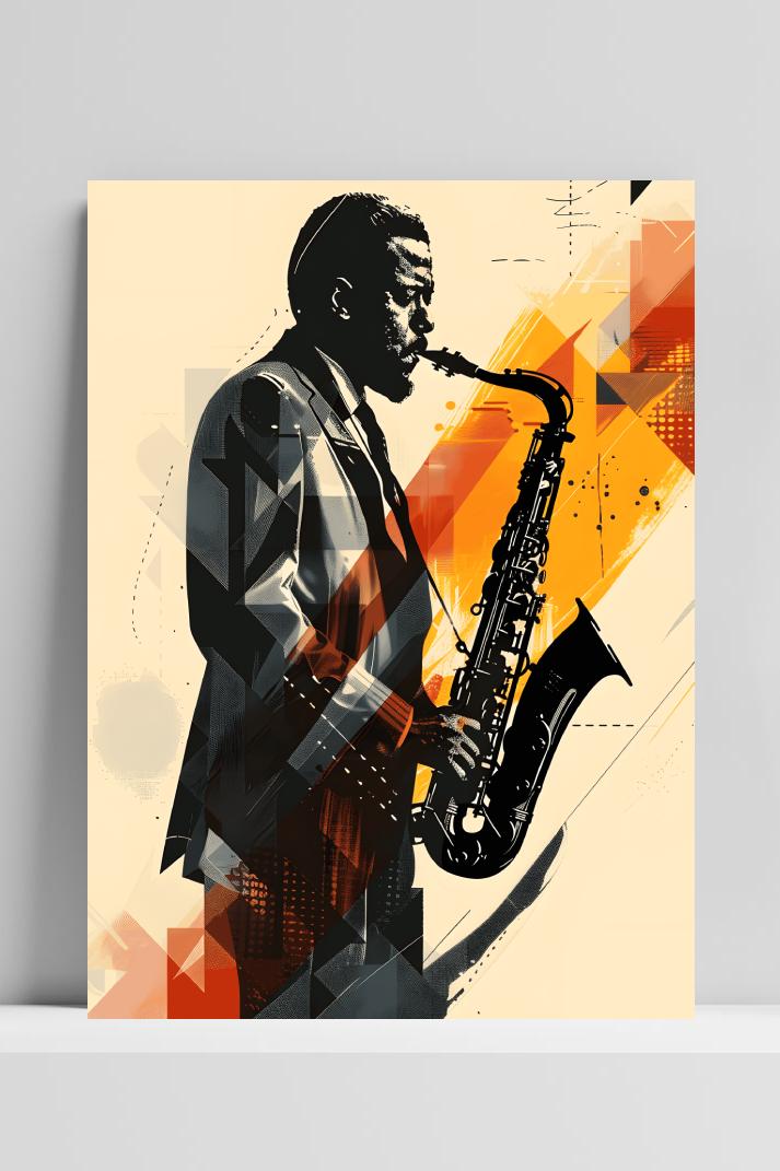 Saxofoon Zwart op 3mm aluminium dibond