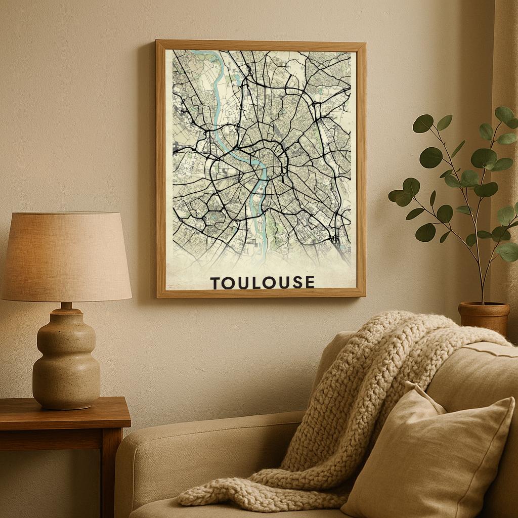 Toulouse Map France Vintage poster sfeerbeeld 2