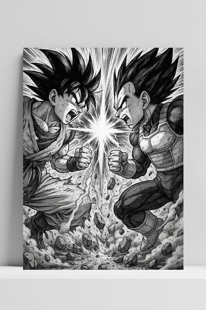Goku Vegeta Dragon Ball B&W op 3mm aluminium dibond