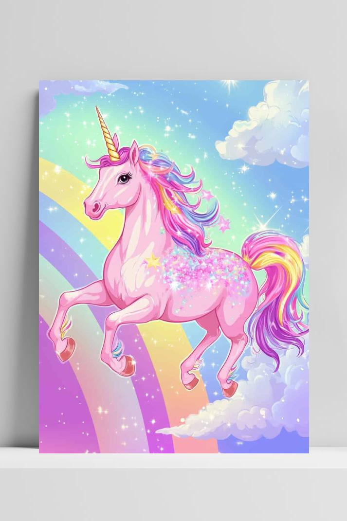 Eenhoorn Roze op 3mm aluminium dibond