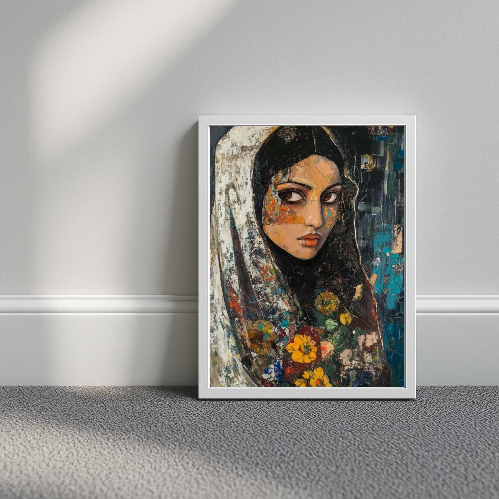Woman Headscarf Aquarel poster sfeerbeeld 3