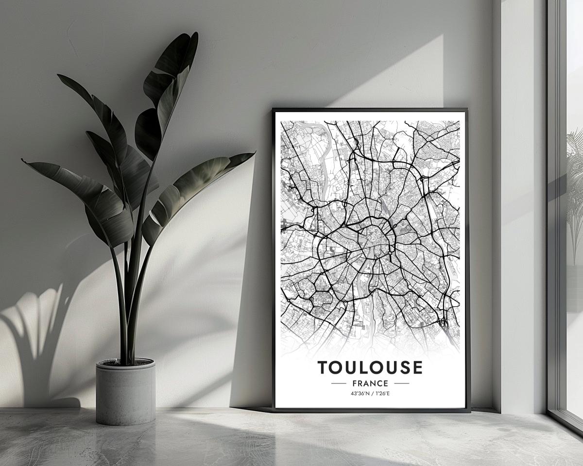 Toulouse Map France White poster van 25 Artstreet