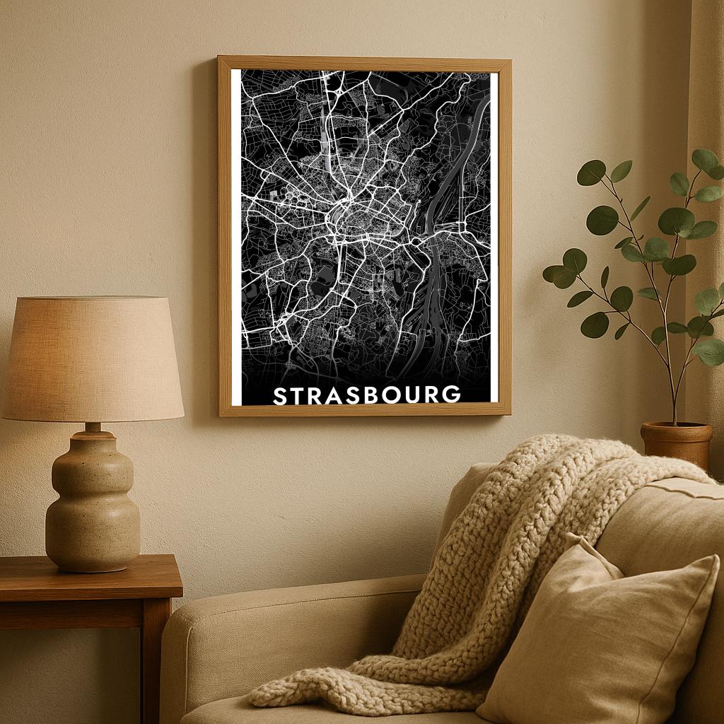 Strasbourg Map France Black poster sfeerbeeld 2