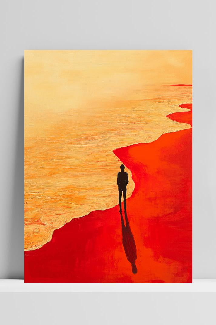 Man Silhouette Beach op 3mm aluminium dibond