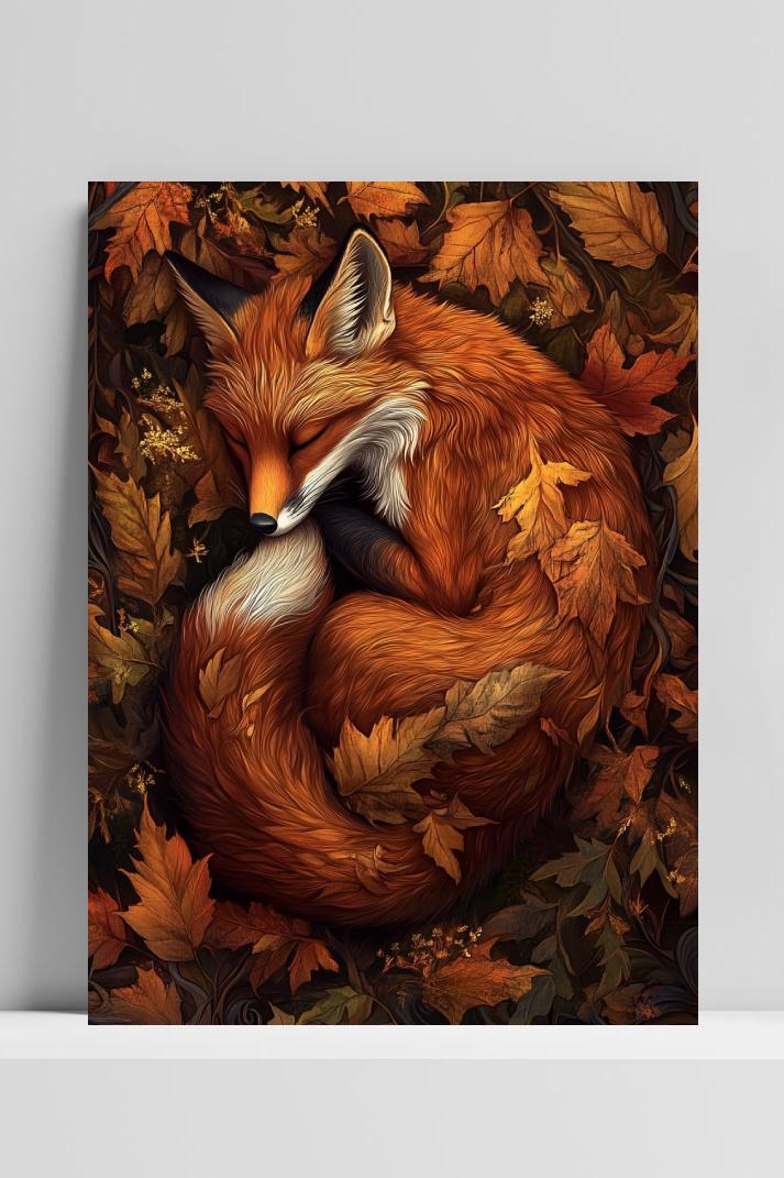 Affiche Fox Autumn Leaves Sleeping de 25 Artstreet