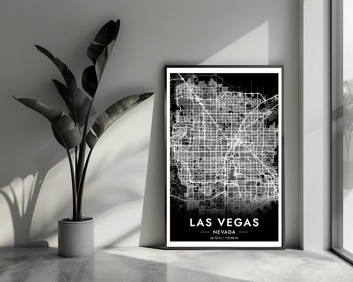 Las Vegas Map Nevada Black poster van 25 Artstreet