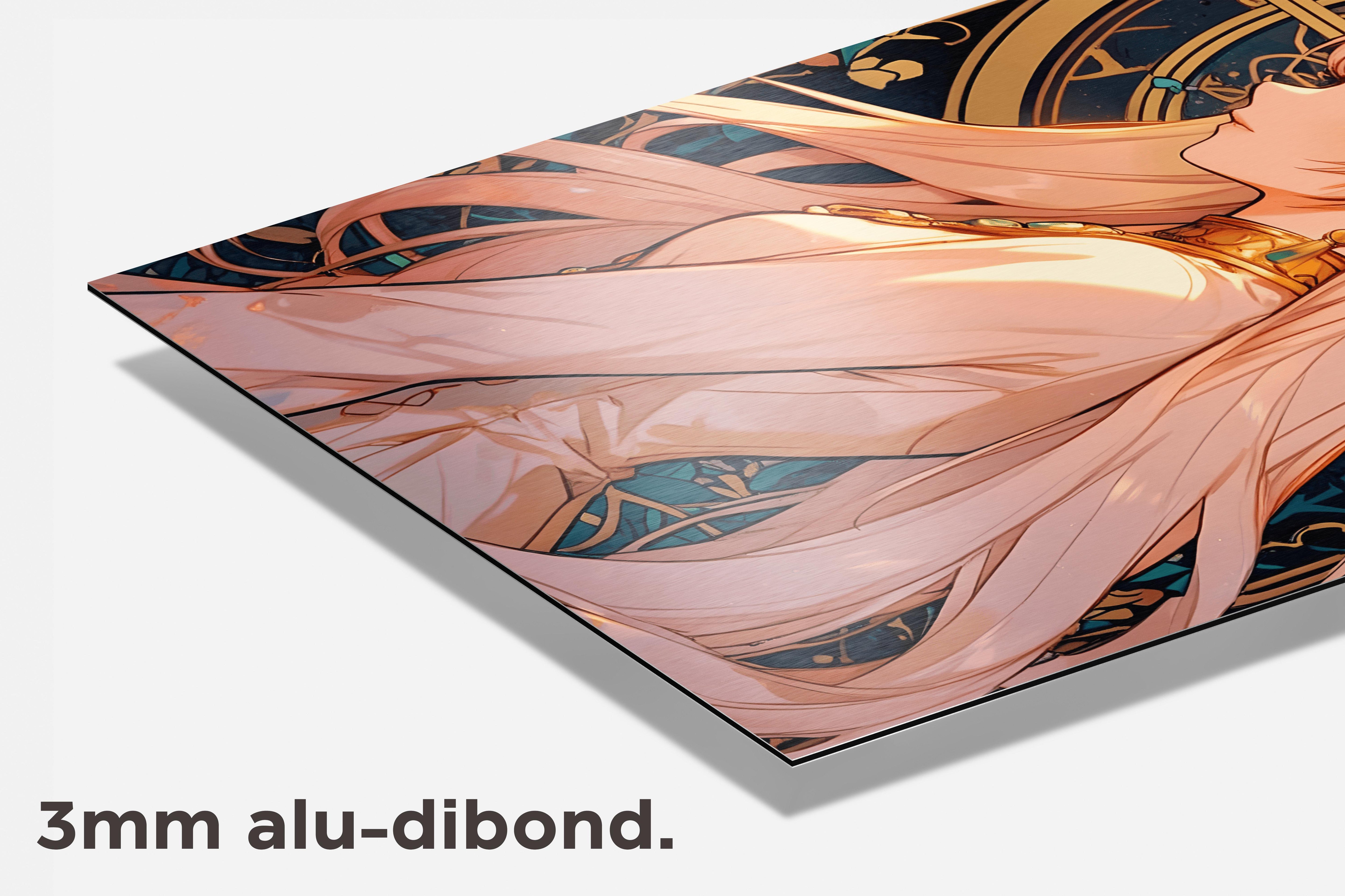 Animemeisje Gouden Bol dibond detail