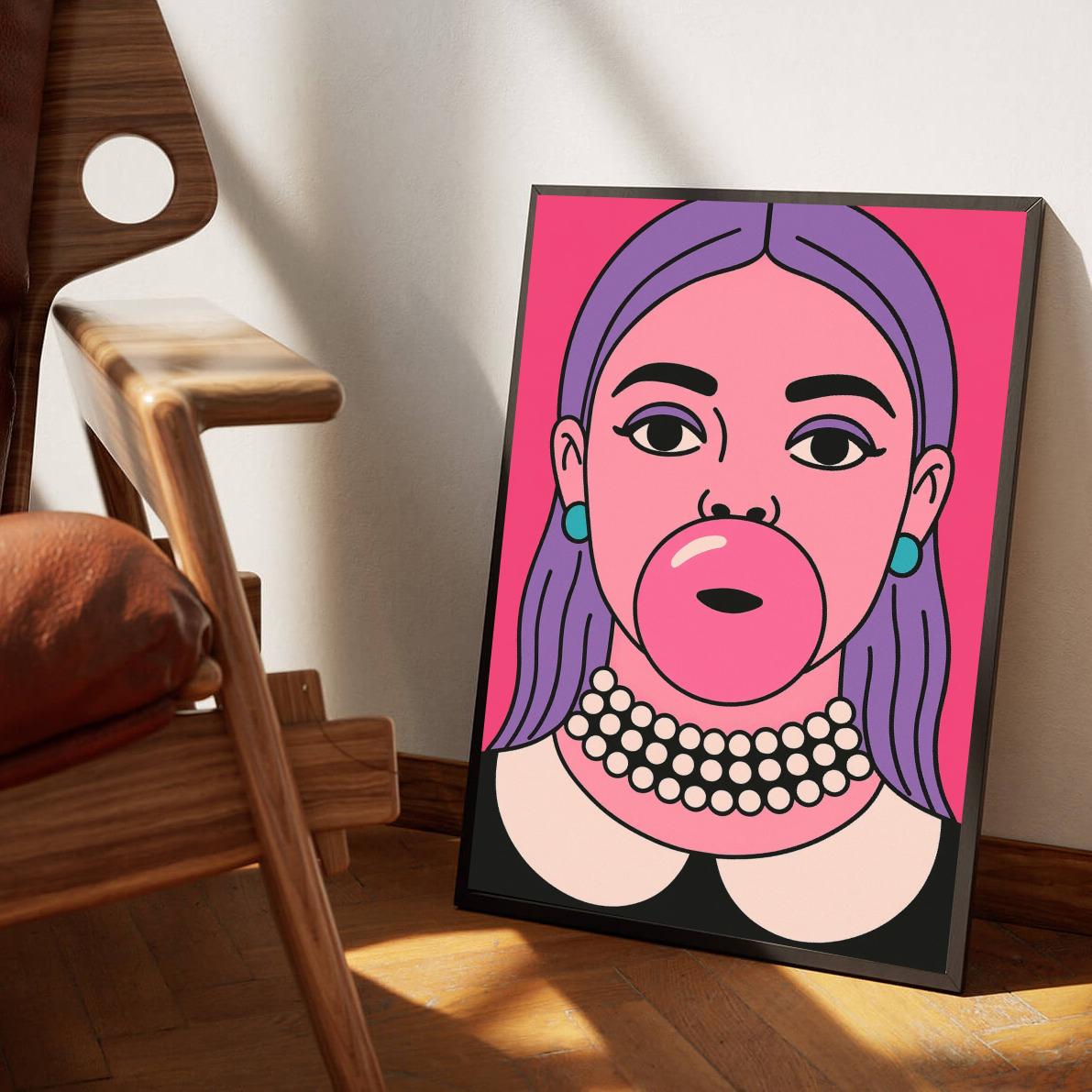 Woman Bubble Gum Cartoon poster sfeerbeeld 3