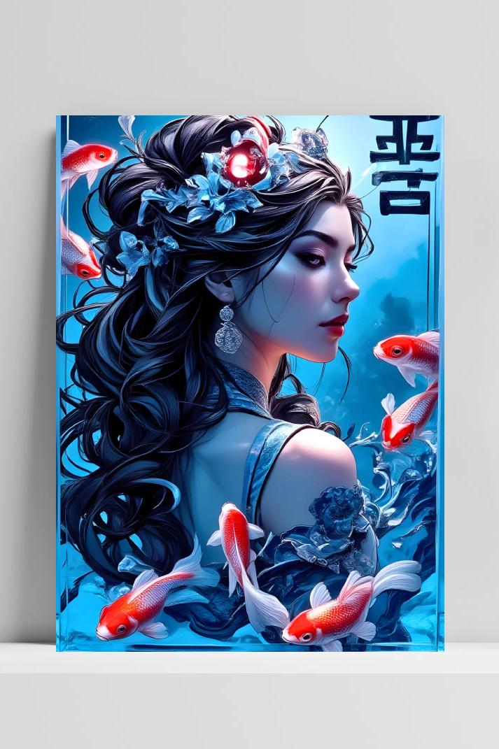 Koi Vis Meisje op 3mm aluminium dibond