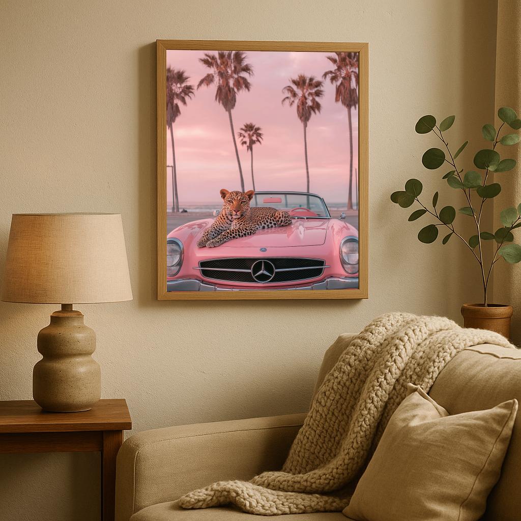 Mercedez Sports Car Leopard poster sfeerbeeld 1