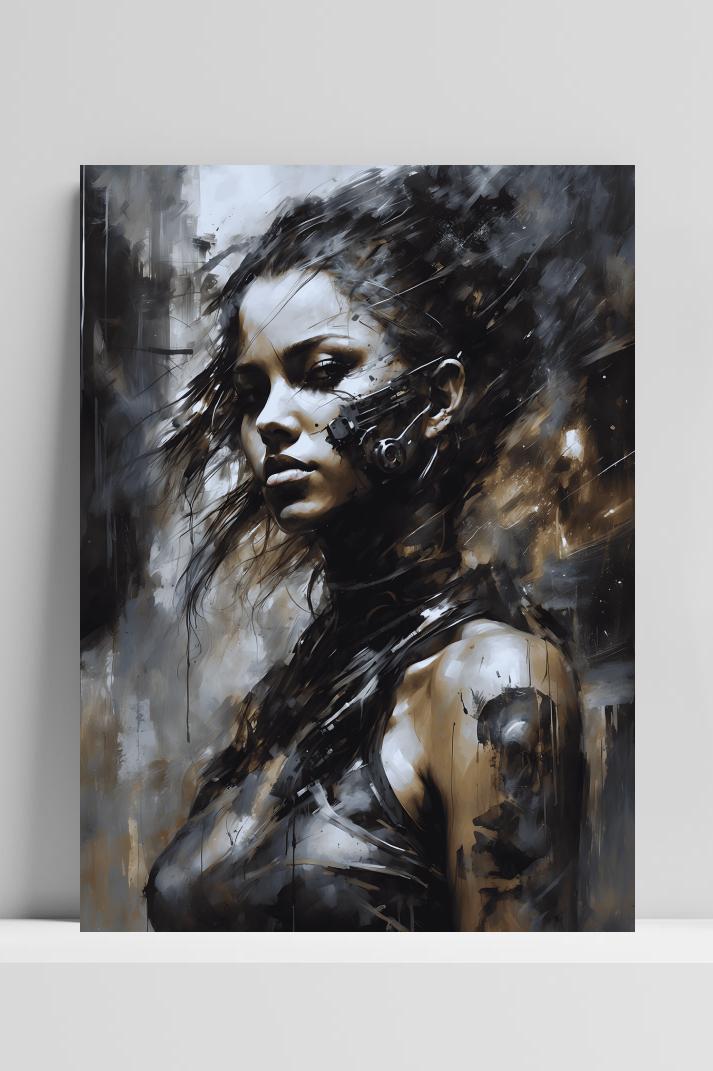 Vrouw Cyborg op 3mm aluminium dibond