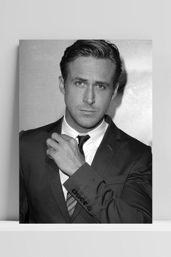 Ryan Gosling Zwart Wit op 3mm aluminium dibond