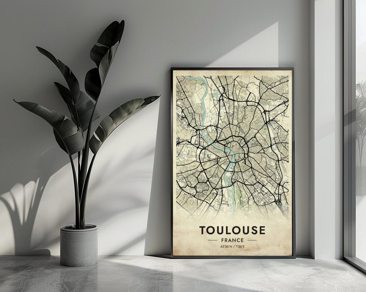 Toulouse Map France Vintage poster van 25 Artstreet