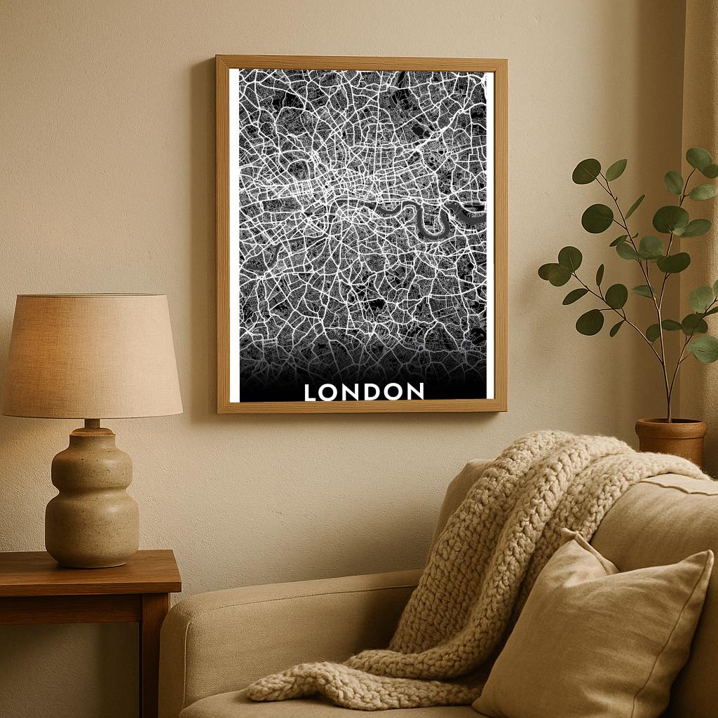 London Map United Kingdom Black poster sfeerbeeld 2