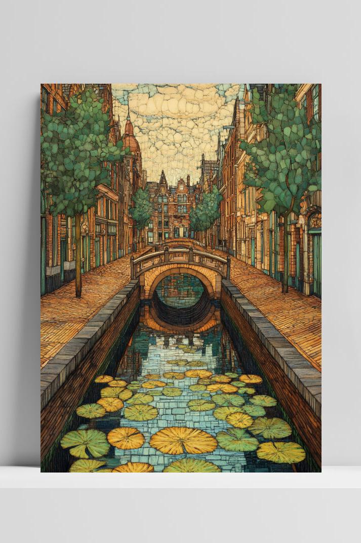 Dutch Canal Amsterdam op 3mm aluminium dibond