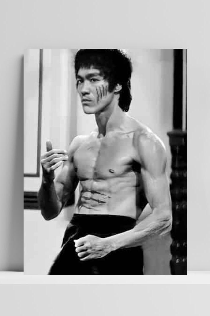 Bruce Lee Zwart-Wit op 3mm aluminium dibond
