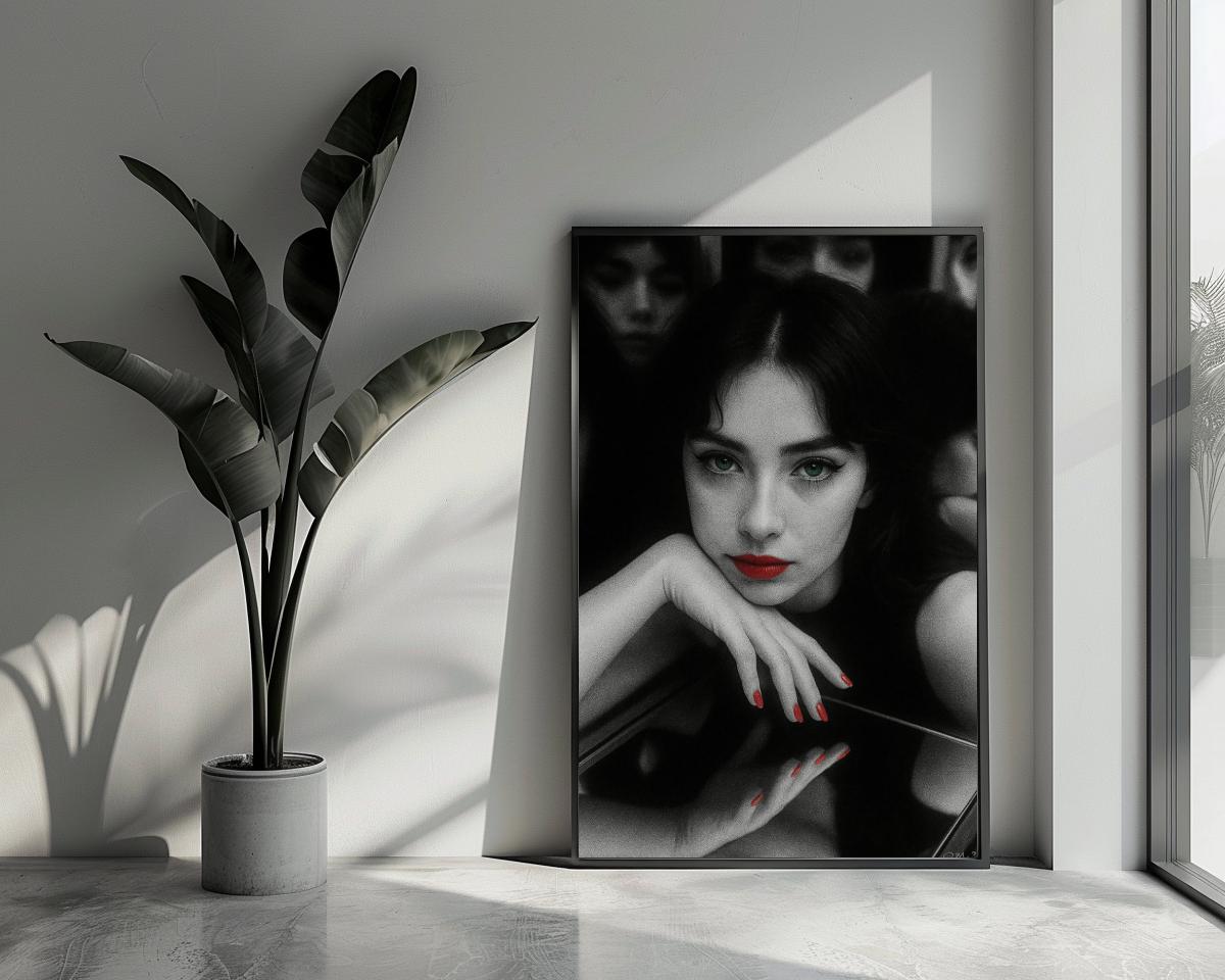 Woman Red Lips Portrait poster van 25 Artstreet