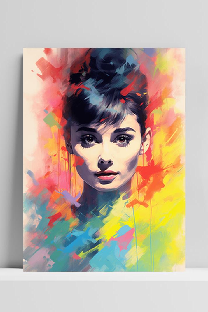 Audrey Hepburn Kleur op 3mm aluminium dibond