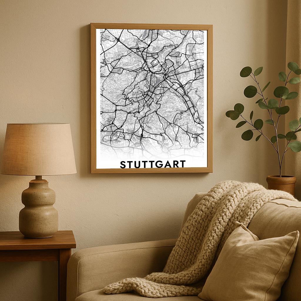 Stuttgart Map Deutschland White poster sfeerbeeld 2