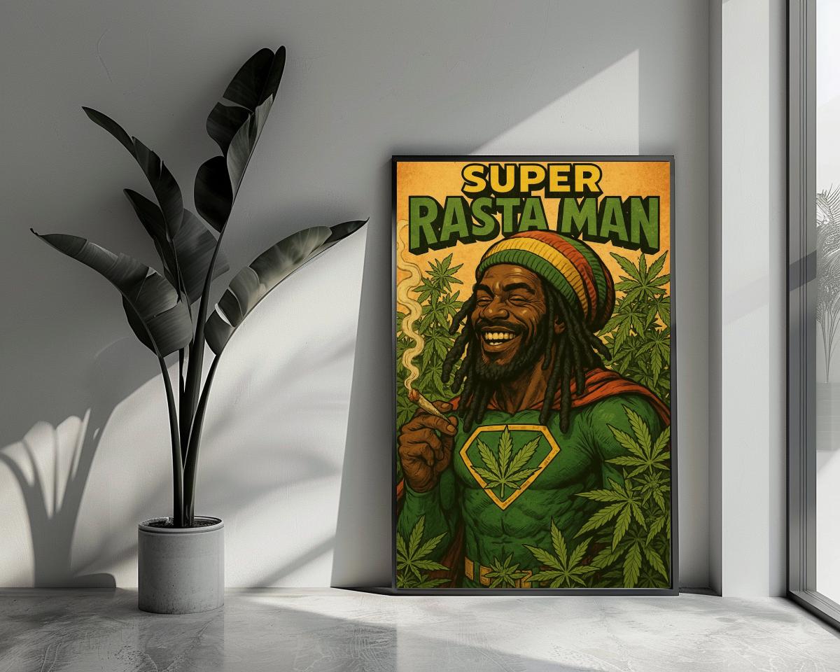Super Rasta Man Cannabis Text poster van 25 Artstreet