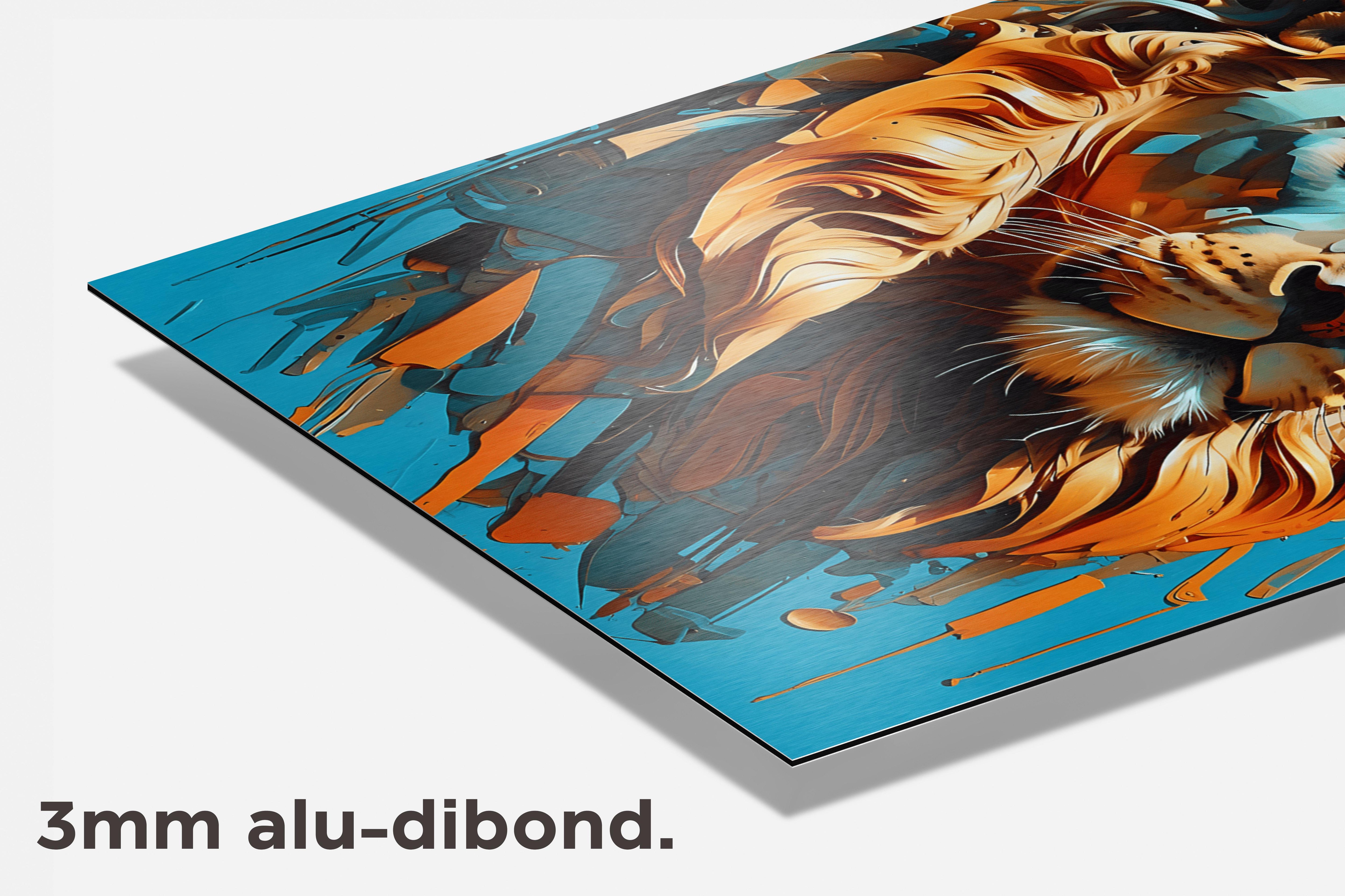 Leeuwenkop Blauw dibond detail