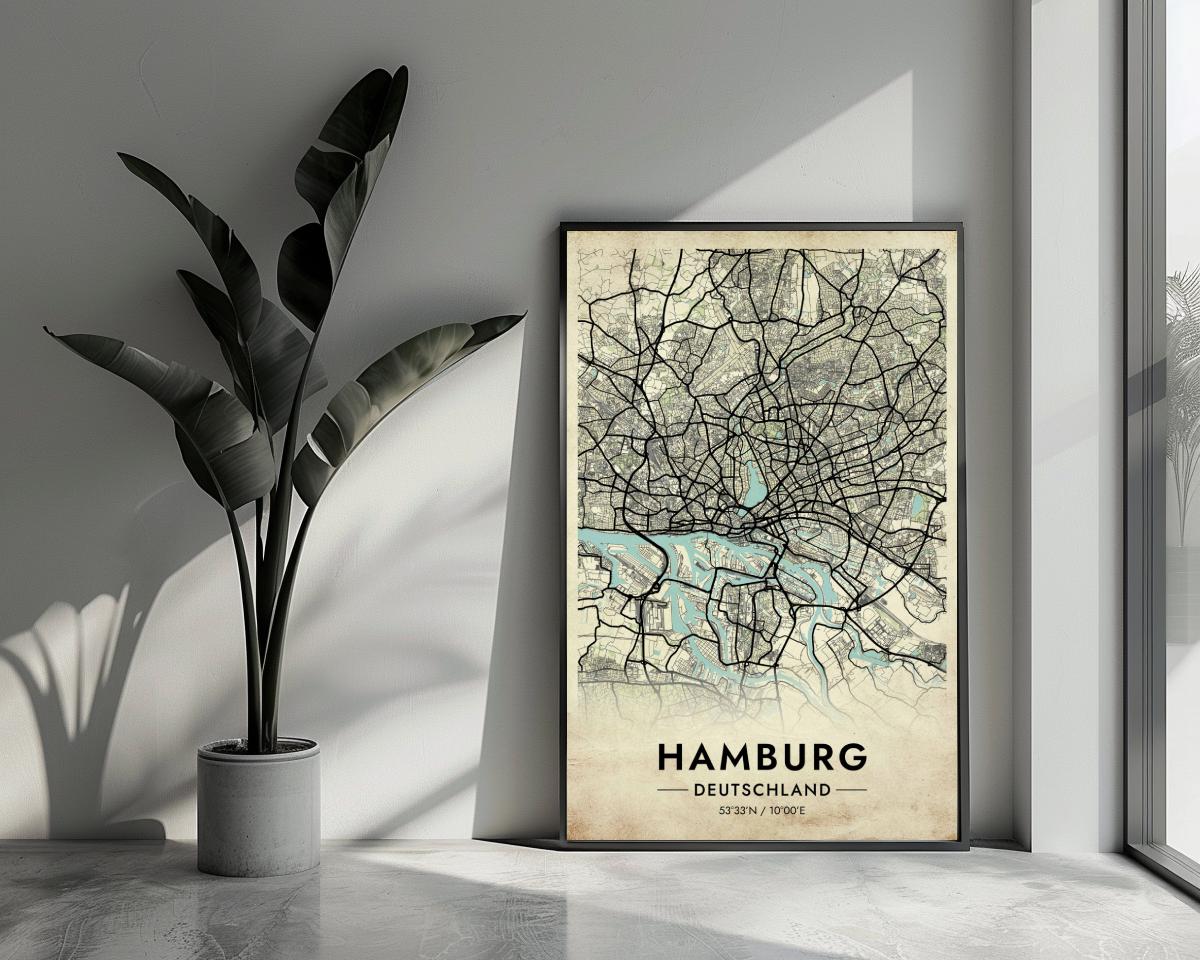 Hamburg Map Deutschland Vintage poster van 25 Artstreet