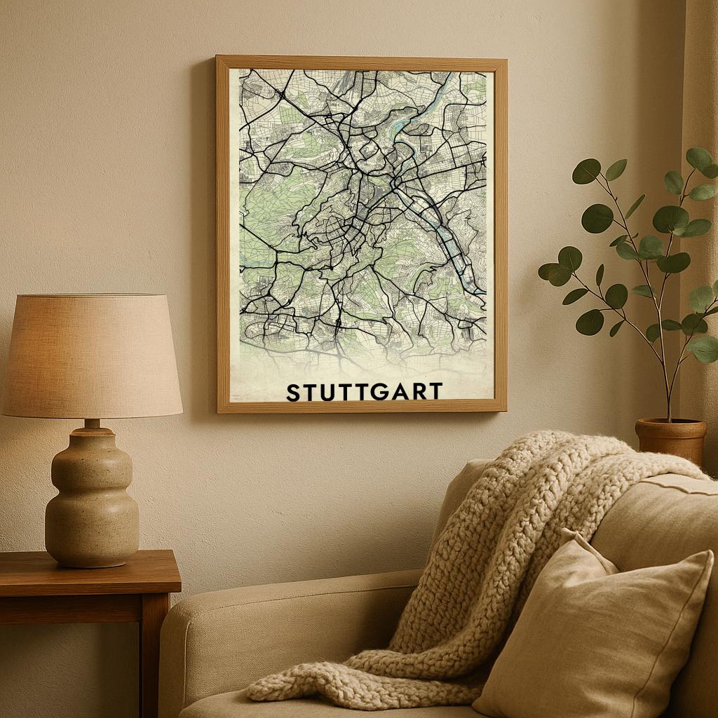 Stuttgart Map Deutschland Vintage poster sfeerbeeld 2