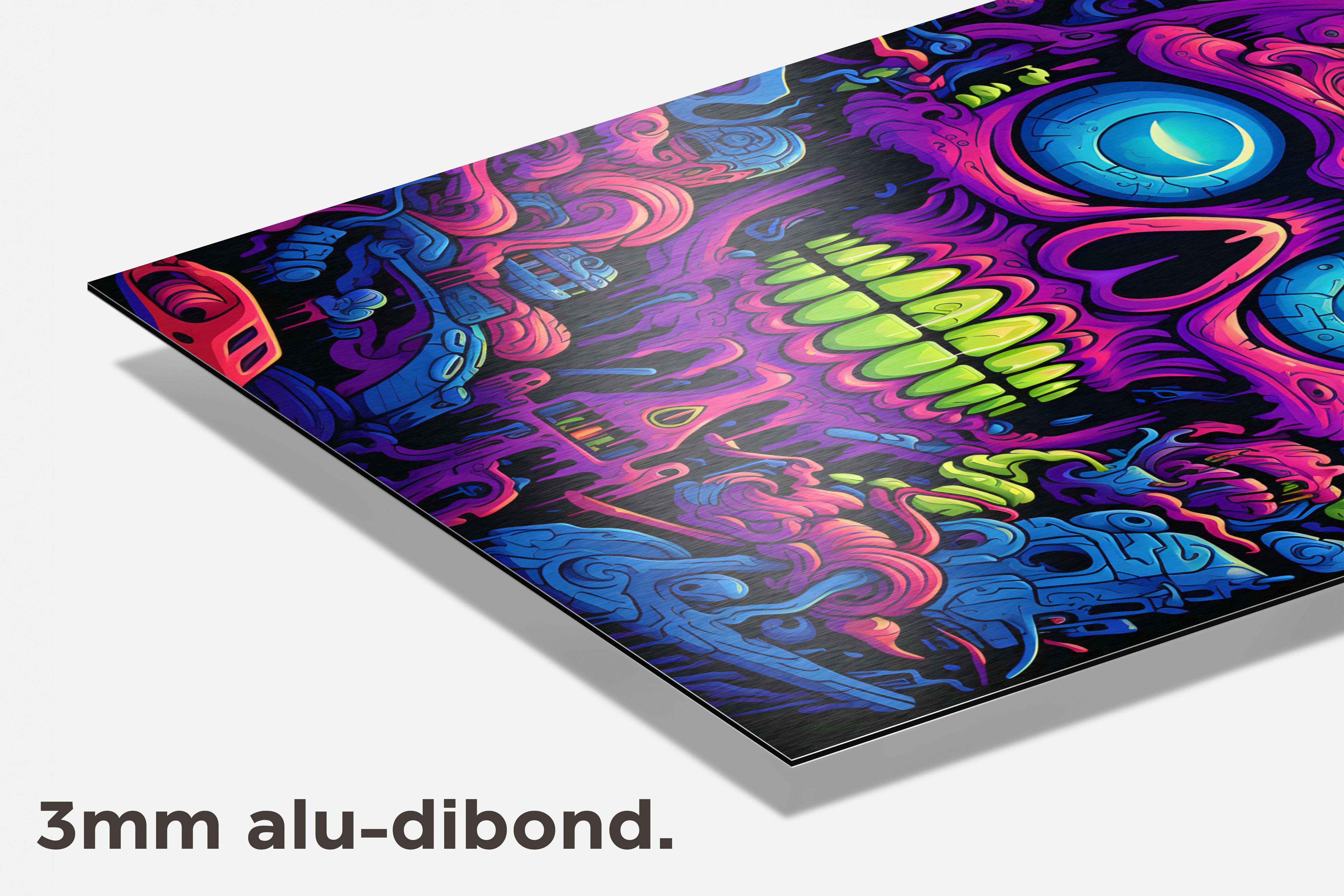 Neon Skul Rood dibond detail