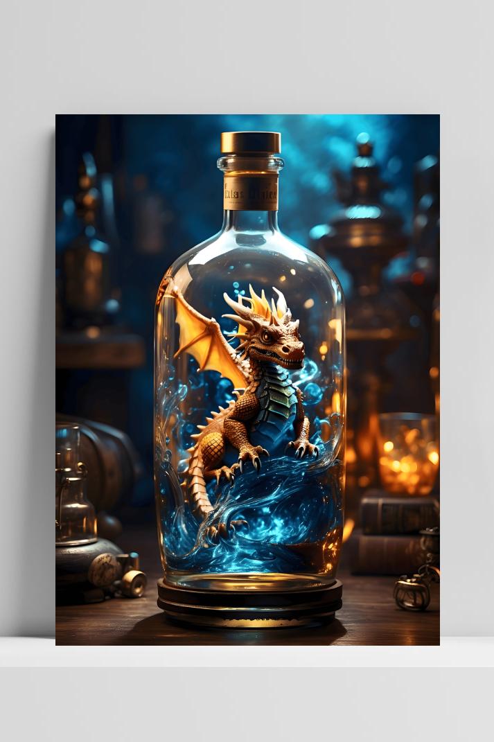 Draak in Fles op 3mm aluminium dibond